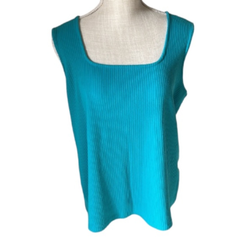 INC INTERNATIONAL CONCEPTS Turquoise Ribbed Square Neck Sleeveless Tank Top 2X
